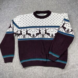 VTG Rob Winter Sweater Mens XL‎ Reindeer Snowflakes Trees Grandpa Cabin Core